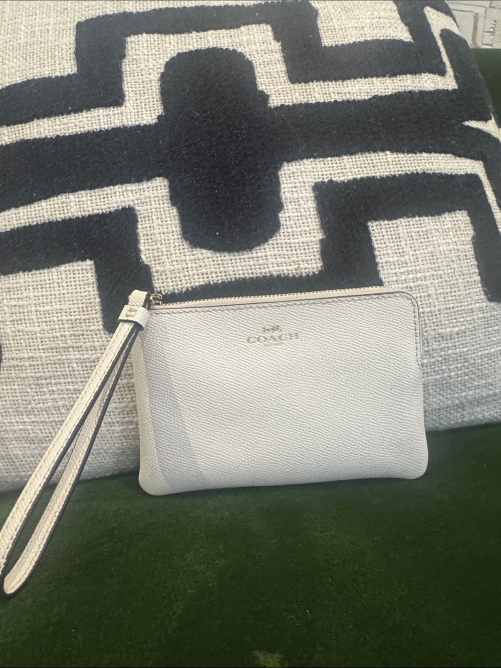 COACH Cream Leather Wristlet with Gold Logo